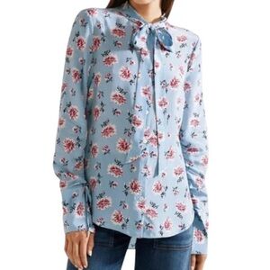 Veronica Beard Remi 100% Silk Blue Floral Tie Neck Blouse Size 0 $380